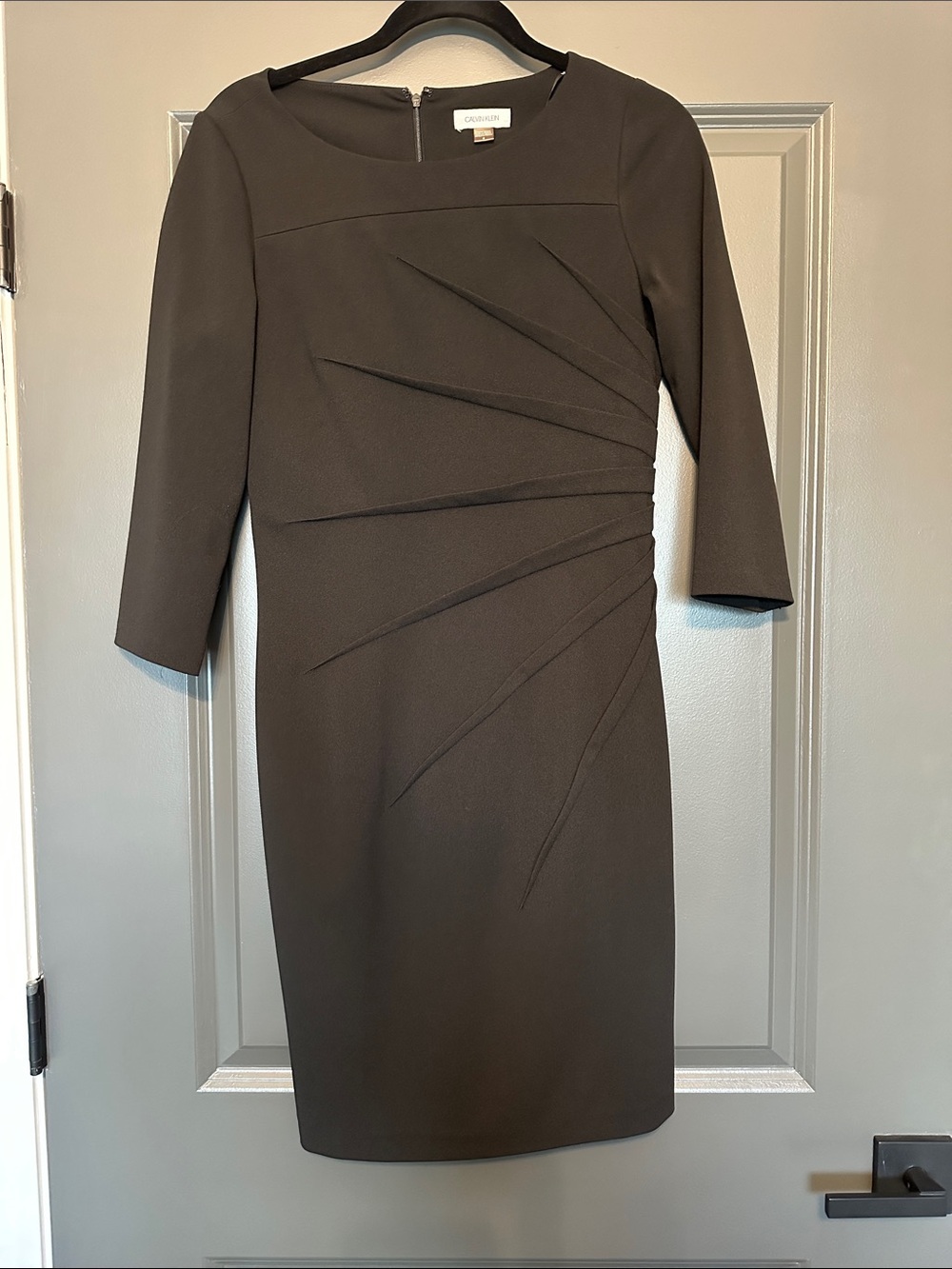 Calvin Klein Black Long-Sleeve Sheath Dress with Sculpted Paneling
